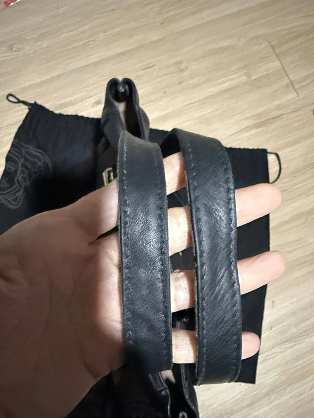 Versace Collection Black Leather Messenger Tote Bag
